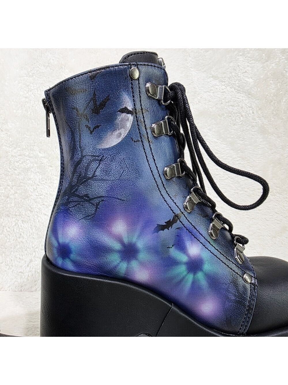 NIB NEW Camel 203 Moonlit Graveyard Print Charms Platform Goth Punk Ankle Boots - Picture 9 of 13